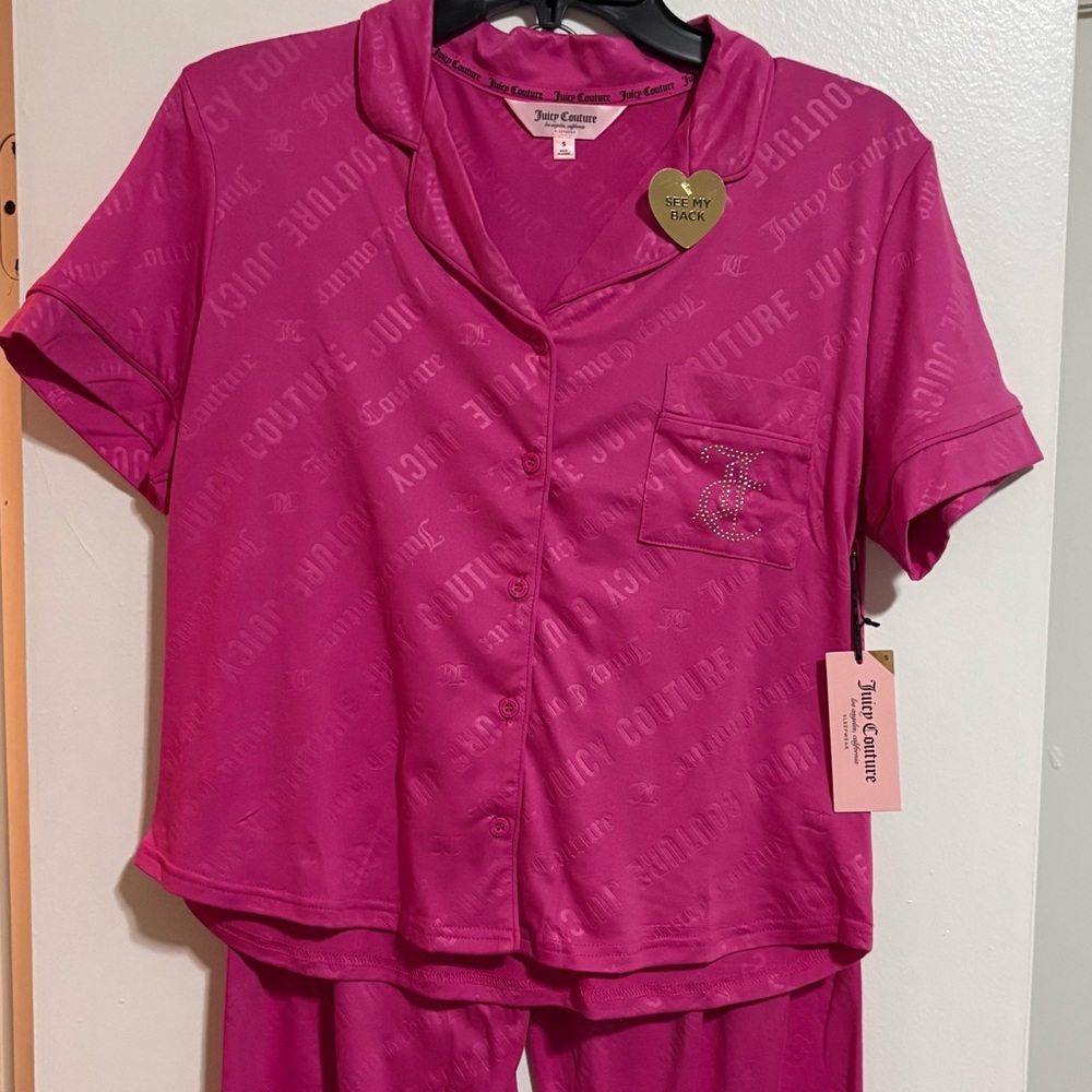 Juicy Couture 2pc Pink Embroidered Bling Sleepwear Set